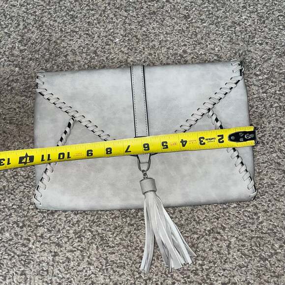 Light Gray Whipstitch Envelope Clutch with Tassel Detail - Picture 2 of 4